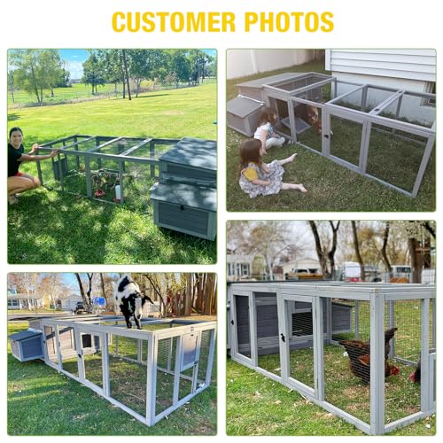 Extra Large Chicken Coop with Run, Outdoor Wooden Hen Poultry Cage Nesting Box, Elevated Frame, Removable Pull Out Tray, Weatherproof Rabbit Hutch Duck House for Backyard Lawn Garden - color: Grey, size: 103.0"L x 39.0"W x 26.8"H