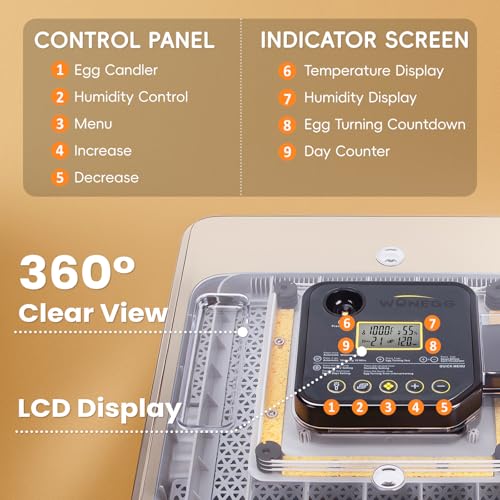 48 Incubators for Hatching Eggs, Egg Incubator with Automatic Egg Turning and Humidity Control, Temp Control, Egg Candler, Auto Water Refilling, Incubator for Chicken Eggs, Duck and Quail Eggs | Egg Candler, Egg Incubator for Chicken, Duck & Quail, Easy t