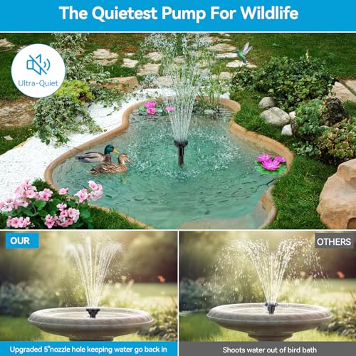 Solar Fountain Pump with 3600mAh Battery Backup, 8W Solar Powered Bird Bath Fountain with Dry-run Protection & Double-layer Nozzles 5Ft Tubing for Pond, Bird Bath, Backyard Water Feature - size: 8W Fountain