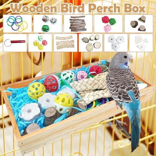 BNOSDM Bird Foraging Toys Box Colorful Parrot Foraging and Shredding Toy Boxes Natural Bird Toy Wooden Birds Chewing Toys for Parakeet, Conure, Cockatiel, Budgies, Lovebirds (Large) - size: 11.8x 5.9x 1.57in