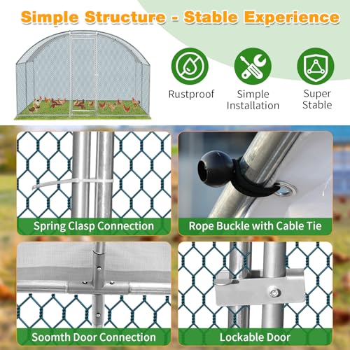 Outvita Large Metal Chicken Coop, 10×10FT Walk-in Poultry Cage | Waterproof & Anti-UV Round Arch Cover, Duck Rabbit Hen Cage Galvanized Mesh for Outdoor Yard Backyard and Farm - size: 120.0"L x 120.0"W x 78.0"H