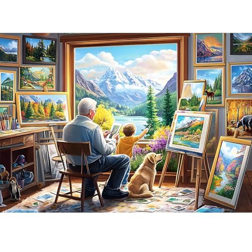 Puzzles for Adults 1000 Pieces,Painting Room Jigsaw Puzzles 1000 Pieces | Grandfather Grandson Puzzle for Adults Unique 1000 Piece Scenery Puzzles Fun Relax Puzzle Challenging Family Game Gift - style: Painting