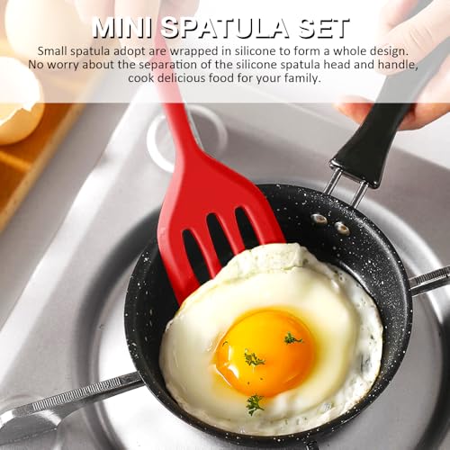 Small Silicone Serving Spatula Set of 4 for Egg, Steak(Black, Red) | Non-stick, Non-Scratch, Flexible, Easy to Clean - color: Black, Red