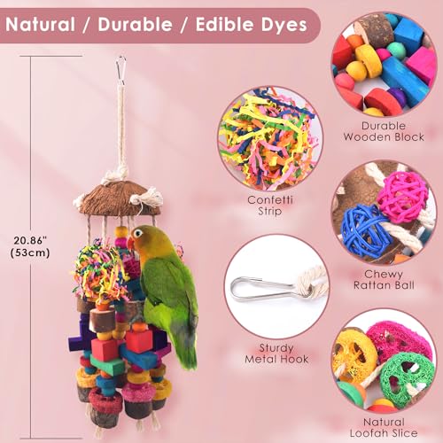KATUMO Parrot Toys, Large Bird Chew Toys Medium Parrot Cage Accessory Colorful Wood Block Toys for Medium to Large Birds Macaws African Greys Cockatoos Amazon Parrots - style: Shredded paper