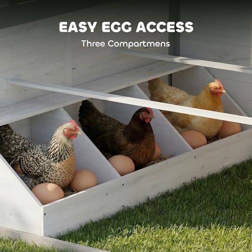 PawHut Chicken Coop for 2-4 Chickens with Nesting Box 50" x 44" x 54" White | Wooden Hen House, Outdoor Playhouse, Poultry Cage, Planter Pots and Boxes, Windows, Rabbit Hutch, Backyard Use