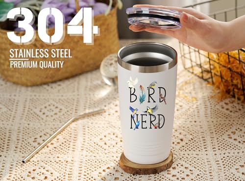 Onebttl Bird Watching Tumbler for Lovers & Watchers, 20oz Stainless Steel Insulated With Lid & Straw, Gift Card & Box Included, Birthday Present, White - Bird Nerd - color: Bird Nerd - White