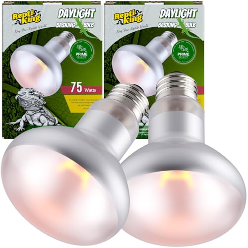 Reptile Heat Bulb Lamp, 2-Pack 75W Daylight Basking Spot, Bearded Dragon/Turtle/Lzard/Gecko Light Bulb, UVA Heat Lamp, Basking Light for Reptiles - size: 75W