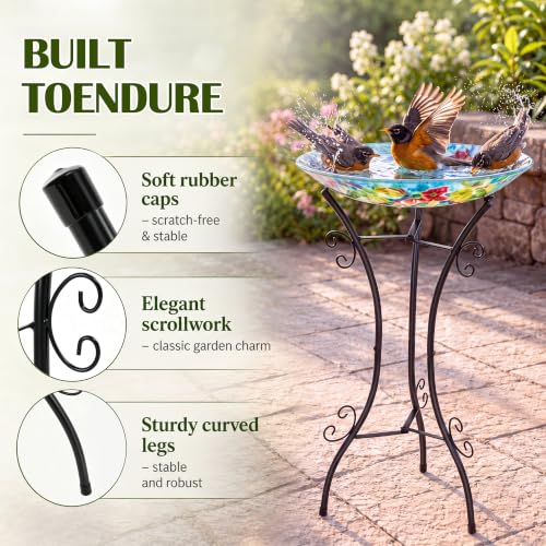 Outdoor Metal Bird Bath Stand, Sturdy Birdbath Bowl Stand, 32 Inch, Fade and Weather Resistant, Outdoor Decoration for Glass BirdBaths, Garden Yards Lawn(Essential) - style: Essential