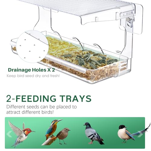 SUNALLY Window Bird Feeder for Outdoors, Clear Bird Feeders Window Mounted | Transparent Feeders with Self-Adhesive Hooks, Outside Hummingbird, Bird Watching for Garden, Yard, Elderly Kids, Cats Viewing - style: Style 2