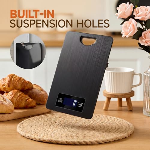 Food Scale, Digital Kitchen Scale with Hanging Loop, 11lb Baking Scale | 1g Accuracy, g/oz,etc.5 Unit Conversion, Tare Function, Fingerprint-Resistant Steel, Suitable for Cooking, Baking ,Meal Prep - color: Black