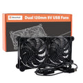 Quiet Dual 120mm Router Fan Cooler with L/M/H 3-Degree Speed Controller, DC 5V USB Powered Cooling Case Fan for Router Modem Receiver DVR PlayStation TV Box - size: Dual 120mm