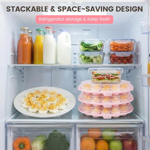 HANSGO Deviled Egg Containers with Lid, 3 PCS Deviled Egg Platter Carrier | Deviled Egg Trays with 66 Slots for Party, Home Kitchen, Easter, Thanksgiving and Other Festival, Pink - color: 3pcs Pink