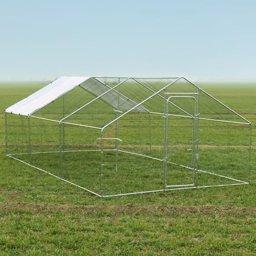 Chicken Coop Large Metal Chicken Run with Chicken Perch, Outdoor Dog Kennel with Roof Waterproof Anti-UV Cover Secure Lock for Outside Backyard Farm (19.7' L x 9.8' W x 6.72' H) - size: 236.2"L x 118.1"W x 78.7"H