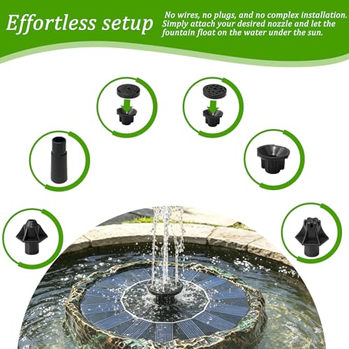 Solar Bird Bath Fountain,Premium Plastic Faux Stone Water Fountain Pump with 6 Nozzles,No Battery Water Feature for Birdbath,Garden,Patio,Small Pond Decoration 7.8" Bronze