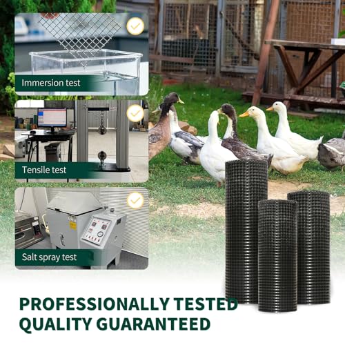 Hardware Cloth 1/2 inch, Black Vinyl Coated Hardware Cloth 19 Gauge 16 inch x 25 ft Black PVC Welded Wire Fence for Poultry Netting, Garden Fencing, Tree Guard Rolls and Cage Fence - size: 1/2inch 16inx25ft