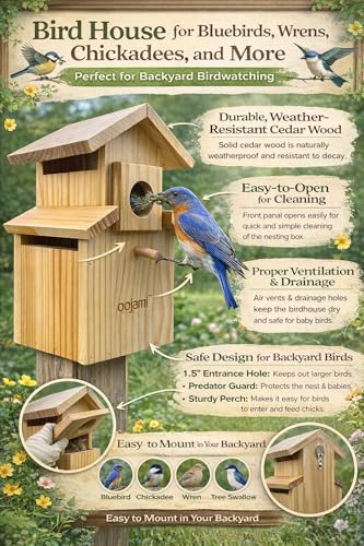 Bird House for Bluebird, Finch, Wren, Chickadee, Tree Swallow, Wild Birds, Woodpecker, Outdoor Nesting Box, Easy-to-Open (Unfinished DIY) - style: Unfinished DIY