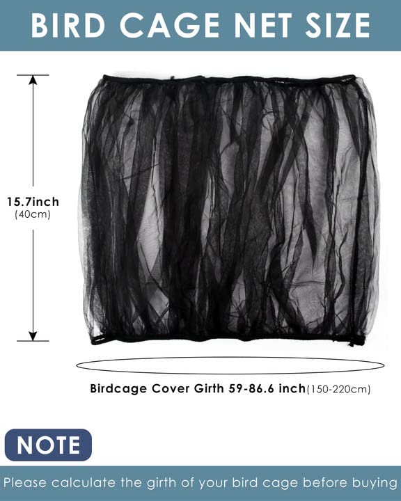 Bissap Bird Cage Seed Catcher, Universal Birdcage Net Nylon Adjustable Elastic Band Stretchy Skirts Mesh Cover for Parrot Cage Seed Guard (Not Include Birdcage)- Black - color: Black