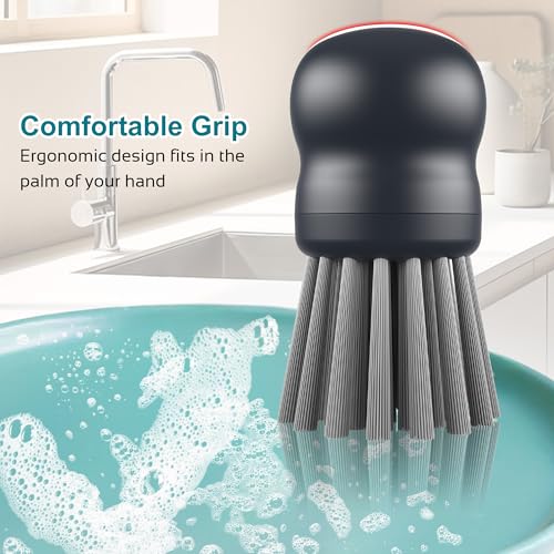 Mini Dish Brush for Cleaning Chicken Shredder, Long Bristles, 1Pack, Gray | Palm Brush Dish Scrubber with Ergonomic Grip, Long-lasting Nylon Bristles, Kitchen Brush for Washing Dishes, Pans, Pots, Sink - color: Gray