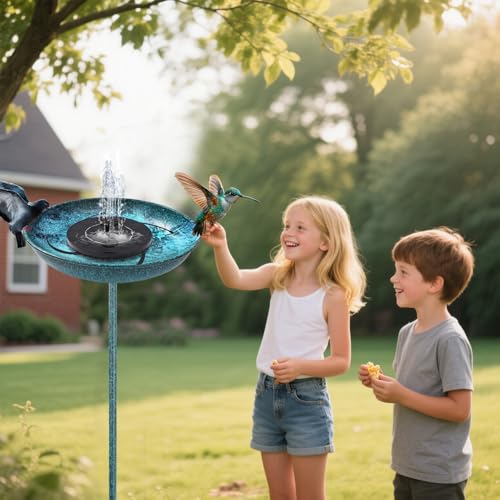 50 Inches Solar Bird Bath Fountain with 12" Bowl – Outdoor Cast Iron Birdbath with Solar-Powered Water Fountain, Round Base for Garden & Yard Decor (Turquoise Blue)