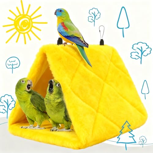 Bird Nest Snuggle Hut Soft Plush Hammock Hanging Cage Tent for Birds Parrot Winter Warm Bed Pet Toy for Hamster Parrot Macaw Budgies Eclectus Parakeet Cockatiels Cockatoo Lovebird (Yellow) - color: Yellow