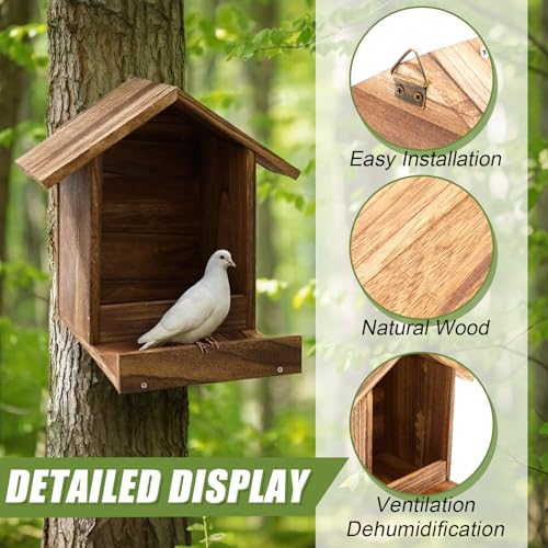 Novabright 12 Inch Large Dove Nesting Box Carbonized Weatherproof Wooden Nesting Box for Mourning Doves Outdoor Roosting Bird Nest for Cage Birdhouse Garden Decor Compatible(Wooden) - color: Wooden