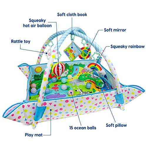 Dr.Rapeti Baby Play Mat, Baby Play Gym, Playmat & Floor Gyms with Ball Pit | 47x40inches Activity Gym Mat, Play Mat with Play Arch, Thick Non Toxic Playmats, Sensory Exploration Motor Skill Development - size: 47*40 Inch