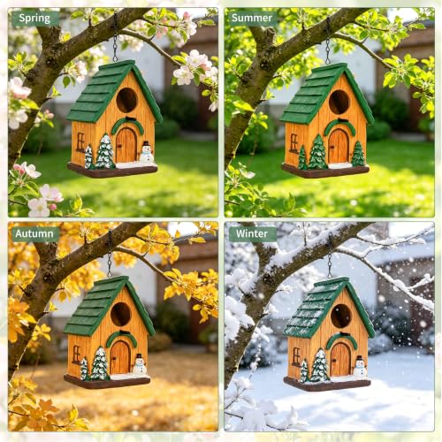 Rustic Cottage Hanging Bird Houses for Outside Garden Yard Decor | Resin Outdoor Birdhouses for Bluebird Wren Finches Cardinals Sparrow Nesting, Gift for Bird Lover Mom Women Christmas - color: Green
