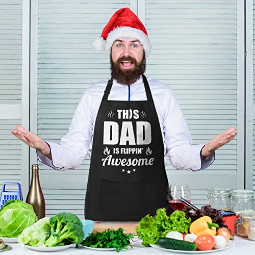 VAGAVY 100% Cotton, Black Funny Aprons for Men, Dad, Husband - Birthday, Father’s Day Grilling Gifts for Papa, Husband. - color: This Dad is Flippin' Awesome
