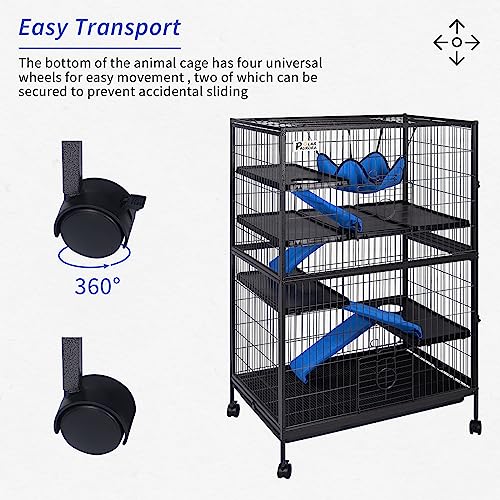 Polar Aurora Metal Small Animal Cage 5 Tiers Homes for Pets Removable Ferret Cage with Lockable Wheels, 50" H Deluxe Chinchilla Cage with Hammock and Removable Tray - size: Large