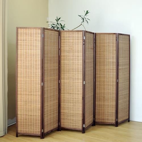 6 Panel Bamboo Room Divider Screen,5.6 FT Tall Bamboo Divider Folding Panel Screen,Freestanding Panel Divider for Room Seperation,Brown - color: Brown, size: 6 Panel