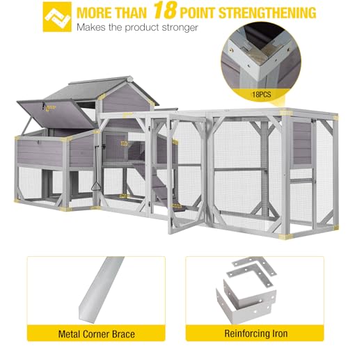 Aivituvin Extra Large Chicken Coop 137" L Hen House Duck Cage for 10-15 Chickens with Spacious Run, 6 Nesting Box, 6 Raised Perches (Grey, AIR46) - size: AIR46