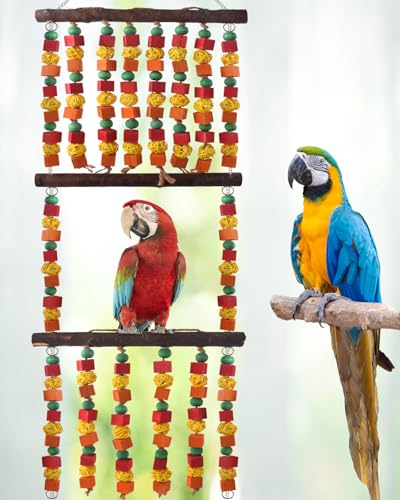 DBNESS 43" Extra Large Bird Parrot Toys, Multicolored Wooden Blocks Chewing Toy with Rattan Balls and Perches for Eclectus, African Greys, Cokatoos, Amazon Parrots