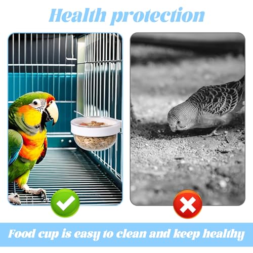 6 Pack Detachable Transparent Bowls Convenient Hanging Seed Water Feeder Bird Food Bowl Plastic Cage Feeder Cups for Parakeet Small Size Birds