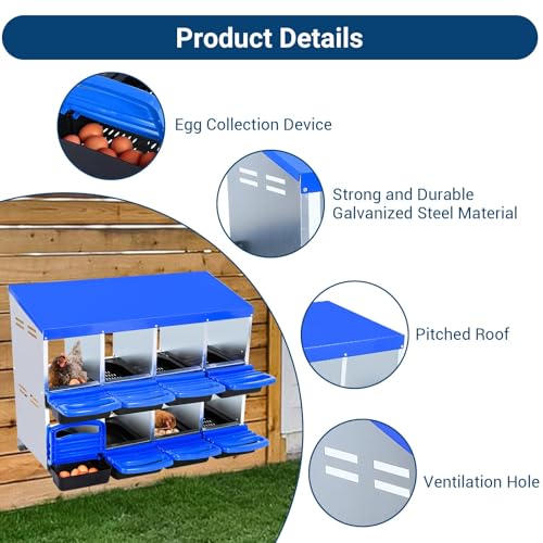 Chicken Nesting Box，Blue 8 Hole Chicken Laying Box, Tray for Easy Egg Collection, Large Holes for Ventilation, Suitable for Chickens & Ducks - color: Blue, size: 8 Holes