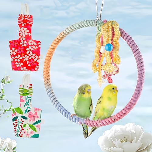 2 Pcs Bird Diapers Bird Harness Flight Suits Diapers with 80in Flying Leash Reusable Parrot Nappy with Waterproof Inner Layer for Cockatiel Budgie Conure Parakeet Lovebird-Red&White