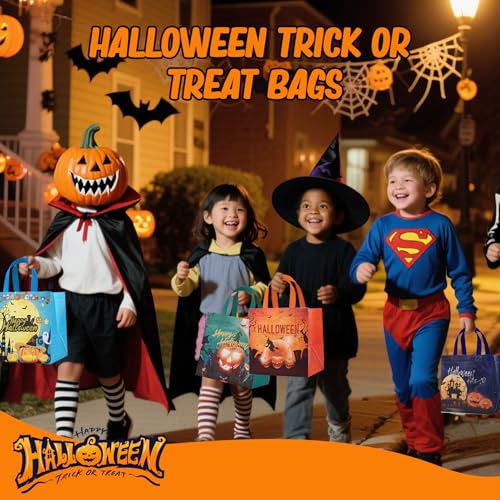 24PCS Halloween Trick or Treat Bags, Large Halloween Tote Gift Bags with Handles, Reusable Non-Woven Candy Bag for Gifts Wrapping, Party Supplies, 7.9 * 7.9 * 6.3inch - color: 24PCS Halloween Bags