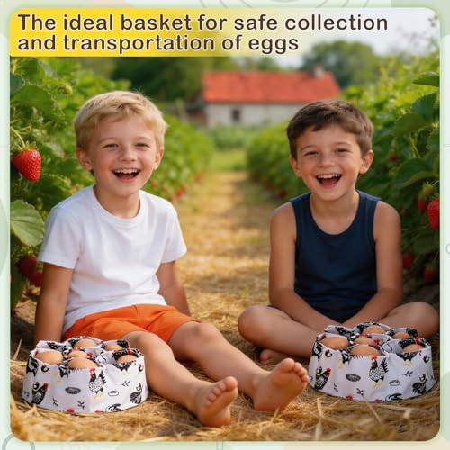 Egg Collecting Basket, Egg Basket for Gathering with 7 Pouches | Canvas Egg Basket for Chicken, Duck, Goose, Bird, Various Poultry Collection (Red-crested) - style: Red-crested chicken