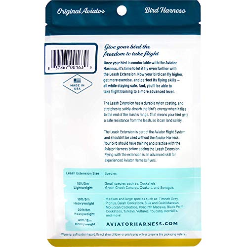 The Aviator Bird Harness Leash Extension: 20 Foot/7 Meter for Small to XX-Lar. - size: 20 ft for Small to XX-Large Aviator Harness