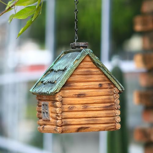 Rustic Hanging Bird House for Outside, Waterproof Resin Bluebird Nest Box | Ideal Nesting Shelter for Bluebird, Robin, Sparrow and Other Small Wild Birds, Backyard Landscape Decoration