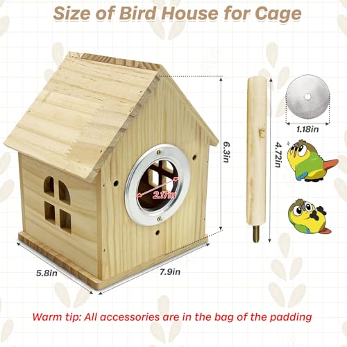 PINVNBY Parakeet Nesting Box Wooden Bird House for Cage Parrot Breeding Mating Box for Lovebirds Cockatiel Finch Cockatoo Canary and Small and Medium-Sized Birds (M: 7.91 * 6.3 * 5.82 inch) - size: Wood House Shape,M: 7.91*6.3*5.82 inch