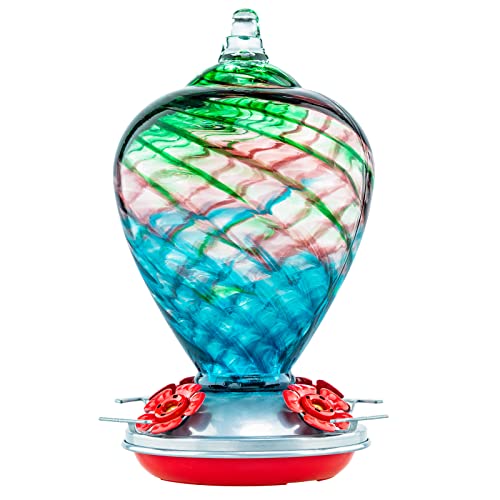 Hummingbird Feeders, 34OZ Hand Blown Glass Hummingbird Feeder for Outdoors Hanging with Ant MoatHooks, Perfect for Gardening Yard Patio Decor Gifts (Multi-Mermaid) | Decorative Self Hanging Nectar Bird Feeder for Hummingbirds, Garden Patio Yard Use - colo