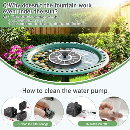 Yzert Solar Fountain for Bird Bath Direct Sunlight High Efficiency 3.5W Glass Panel Solar Water Fountain Outdoor Garden Flower (White) - color: White