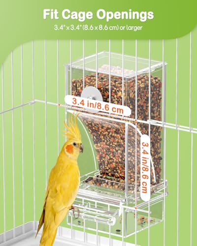 Pawfly Automatic Bird Feeder, Bird Feeder for Cage, No Mess Bird Feeder, Clear Acrylic Bird Cage Feeder, Parrot Feeder for Parakeet, Cockatiel, Budgie & Small Birds