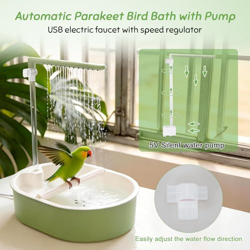 Automatic Parakeet Bird Bath, Fountain Birdbath with USB, 1 Set | for Pet Birds, Cockatiel Lovebird, Easy-to-Use, Green