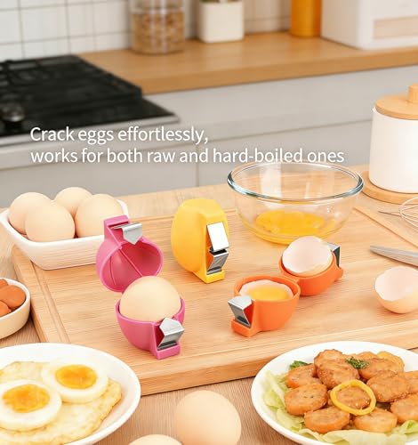 Stainless Steel Egg Biscuit and Separator, Handheld Bottle Opener for Raw Eggs and Hard Boiled Eggs, Multi-functional Kitchen Gadgets for Easy Peel and Egg White Separation (2) (2)