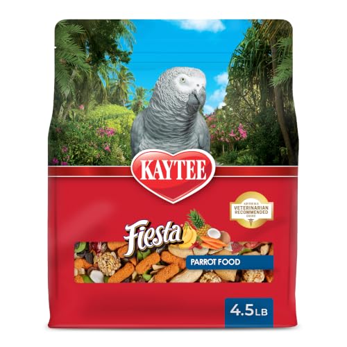 Kaytee Fiesta Parrot Food for Large Birds, 4.5 Pounds | Fun feeding. Bird food with fruits, veggies, grains. Bird seeds, shapes and textures for natural foraging - size: 4.5 Pound (Pack of 1)