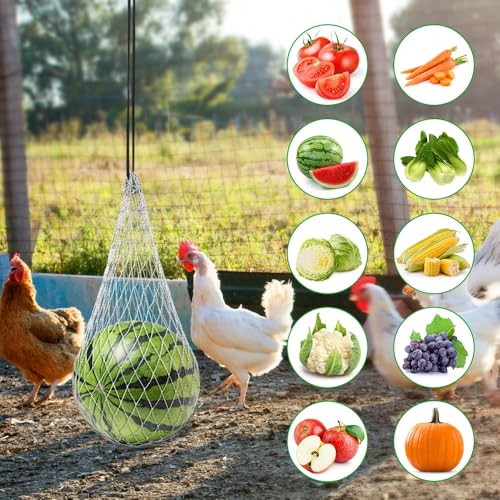 Kalekey 4 Pack Hanging Chicken Feeder with Hooks, Adjustable Vegetable Fruit Holder, Chicken Coop Toys as Boredom Busters for Hens Ducks Geese