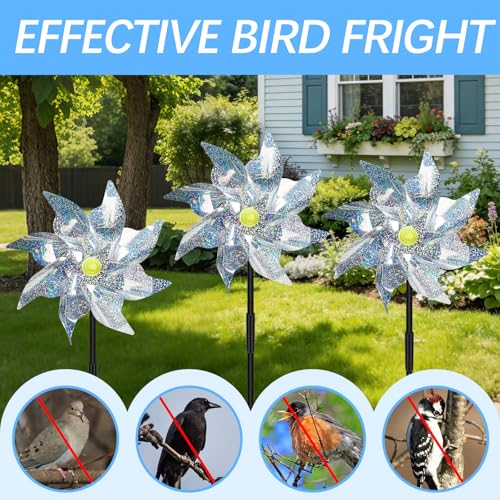 6 Pack Reflective Pinwheels for Yard and Garden,Scare Birds Away for Garden Decor,Bird Scare Devices Deterrent to Scare Birds,Keep Birds Away (Assembly Required) - color: 6 Pack Reflective Pinwheels