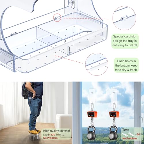 Clear Window Bird Feeder with Water Bowl | Self-adhesive hooks, brush for easy cleaning, ideal gifts for mom parents, clear design for close-up bird watching
