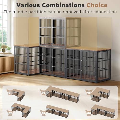Lyromix 48'' XXL Dog Crate Furniture with 3 Doors for Large Dogs | Wooden Kennel End Table, Heavy Duty Indoor Cage for Golden Retriever Labrador, Multiple Units Can be Combined, Rustic Brown - color: Brown, size: 47.2"L x 29.1"W x 37.6"H